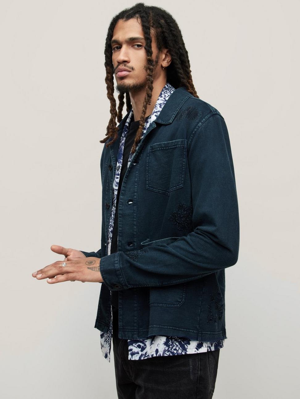 John Varvatos  Dalton Trucker Jacket with Mending Details - Navy