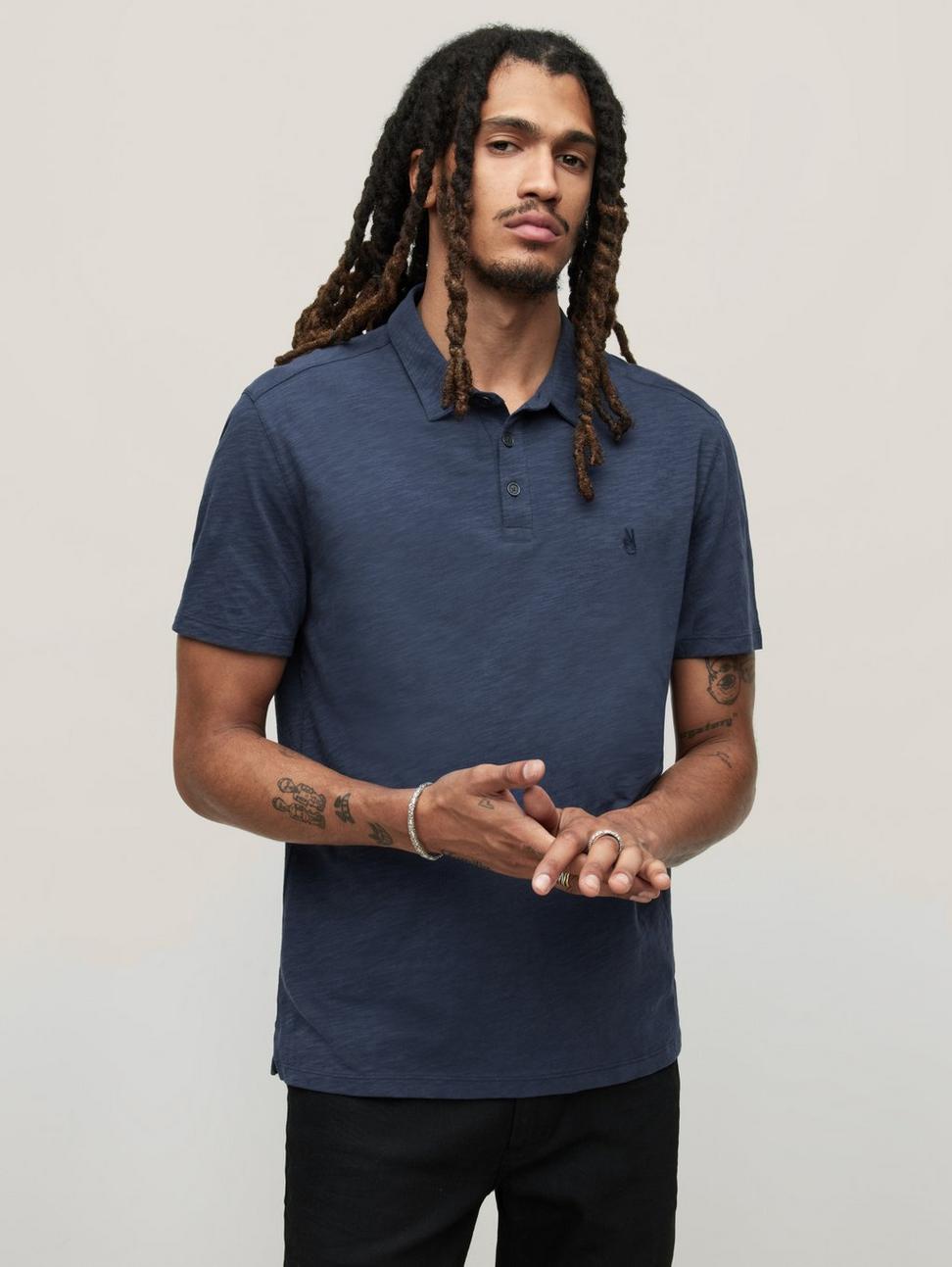 John Varvatos Victor SS Slub Peace Polo - Oiled Blue