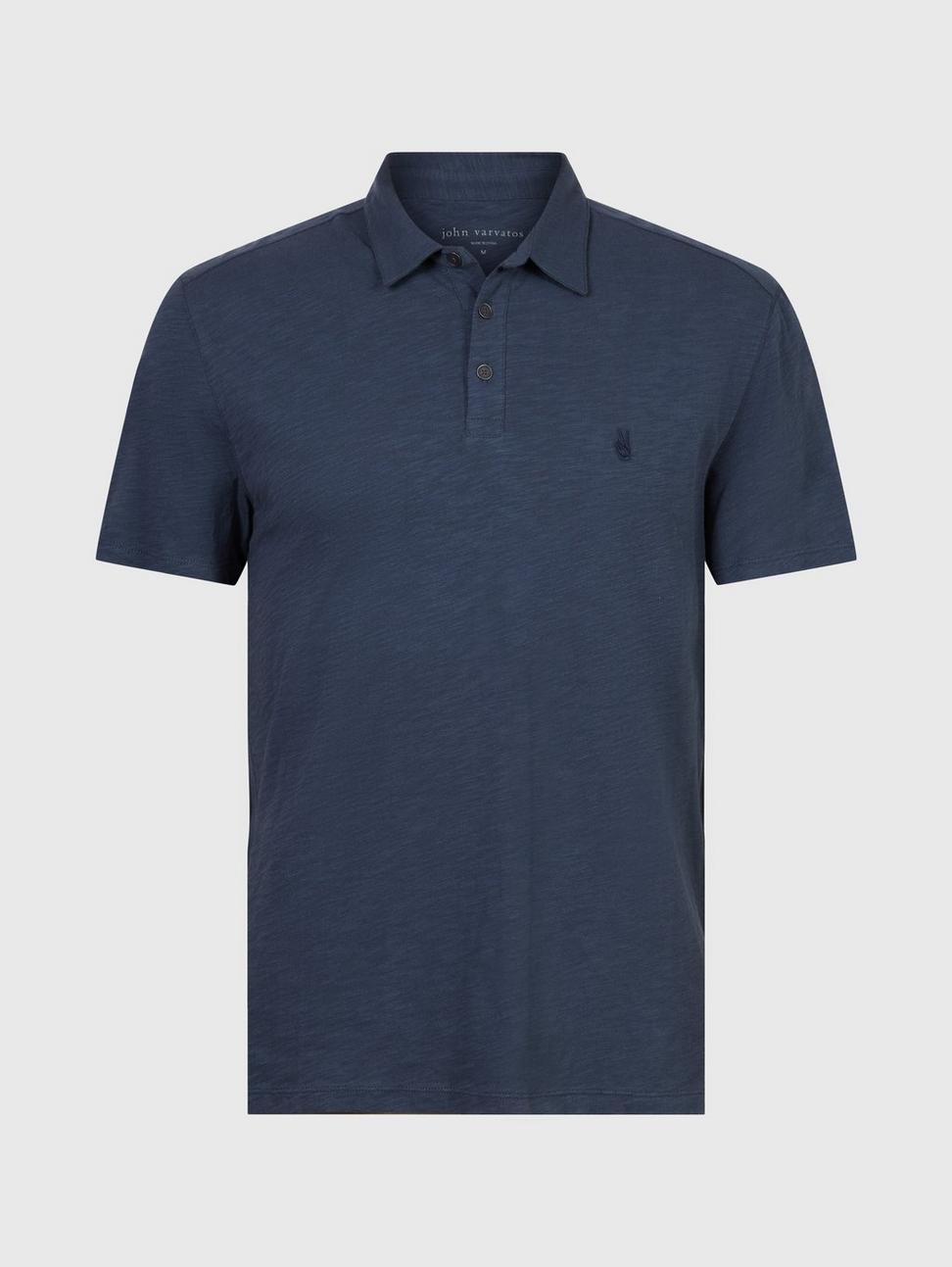John Varvatos Victor SS Slub Peace Polo - Oiled Blue
