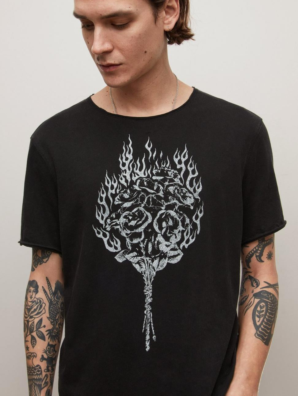John Varvatos Floral Flames Crew Neck Tee - Black