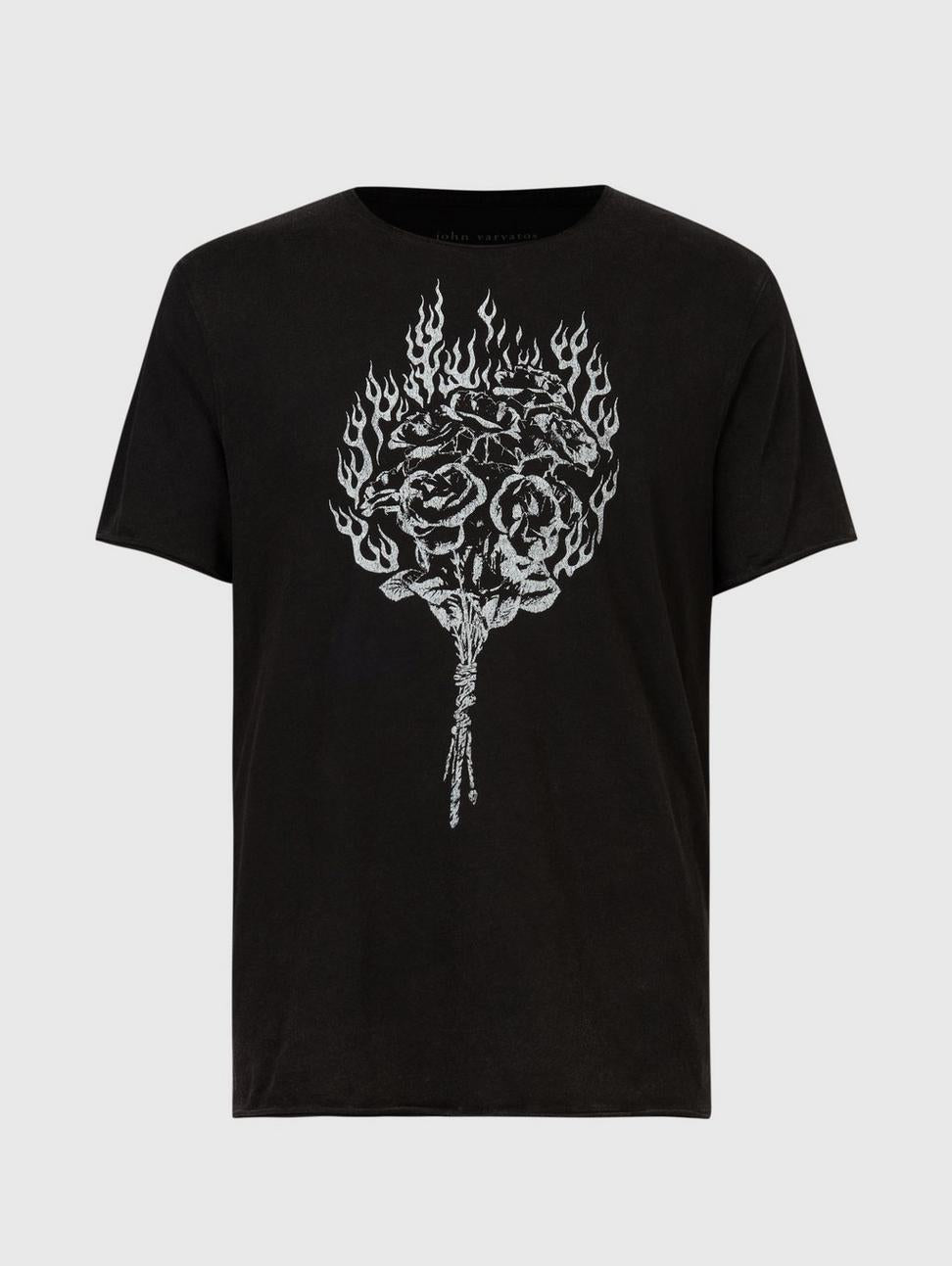 John Varvatos Floral Flames Crew Neck Tee - Black