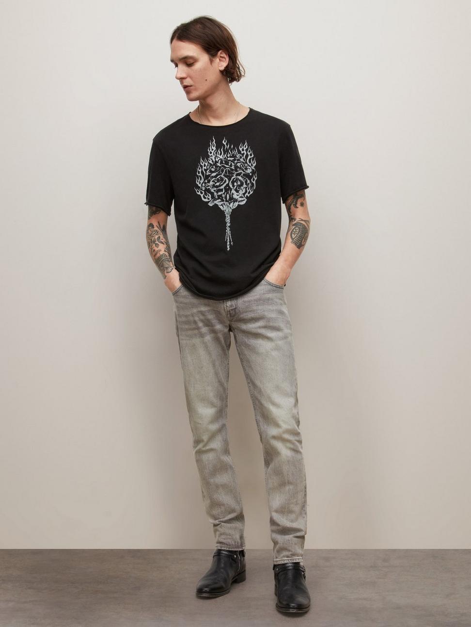 John Varvatos Floral Flames Crew Neck Tee - Black