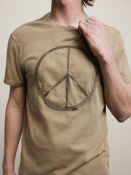 John Varvatos  Peace Sign Embroidery Crew Neck T - Dark Olive