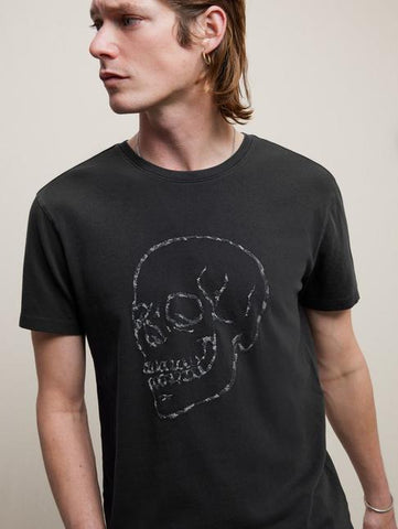 John Varvatos Skull Embroidery Crew Neck T - Black