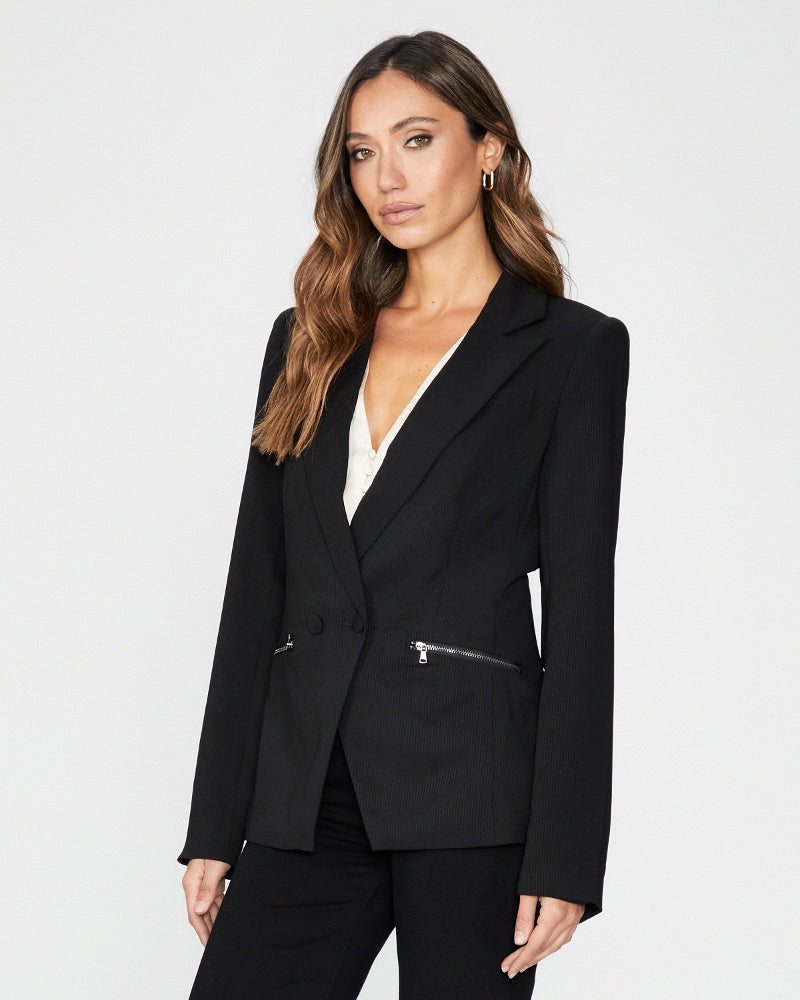 Paige Korin double breasted blazer with zip pockets in black