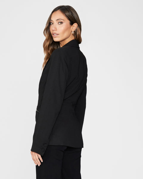 Paige Korin double breasted blazer with zip pockets in black