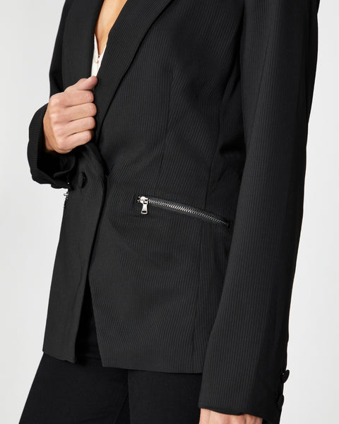 Paige Korin double breasted blazer with zip pockets in black