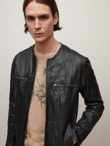 John Varvatos Spencer Collarless Leather Jacket - Black