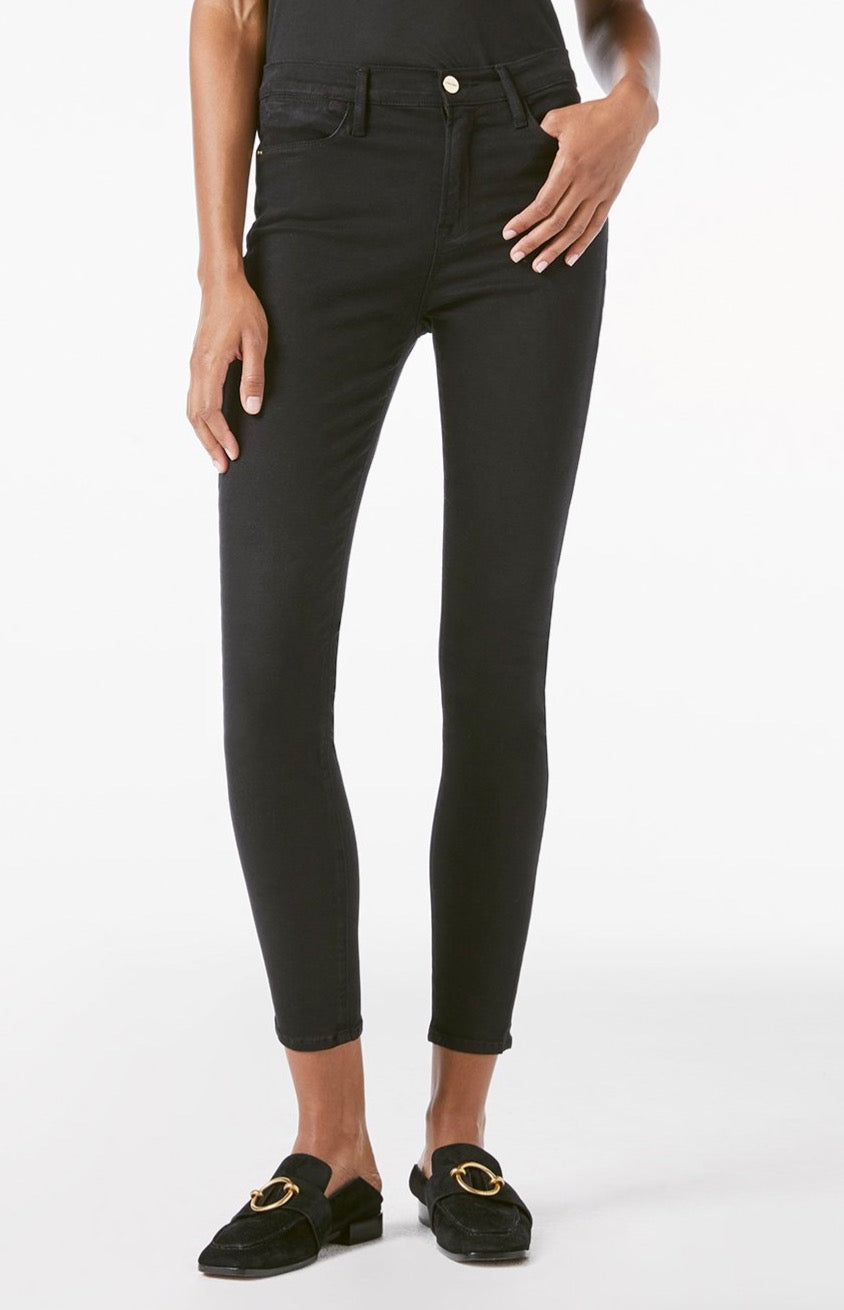 FRAME Le High Skinny Noir Sateen in Black