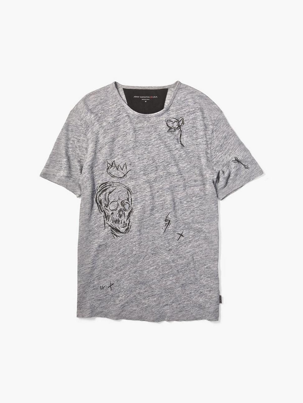 John Varvatos S/S LINEN ART CREW WITH DRAWINGS