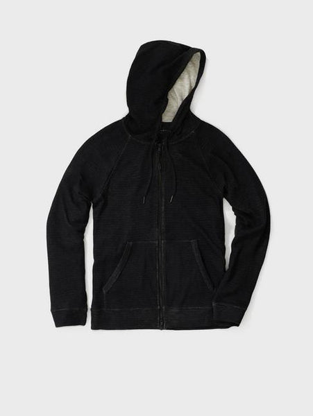 John Varvatos Providence Double Knit Plaited Hoodie- Black