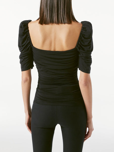 FRAME Betty Rouched Knit Top in Black