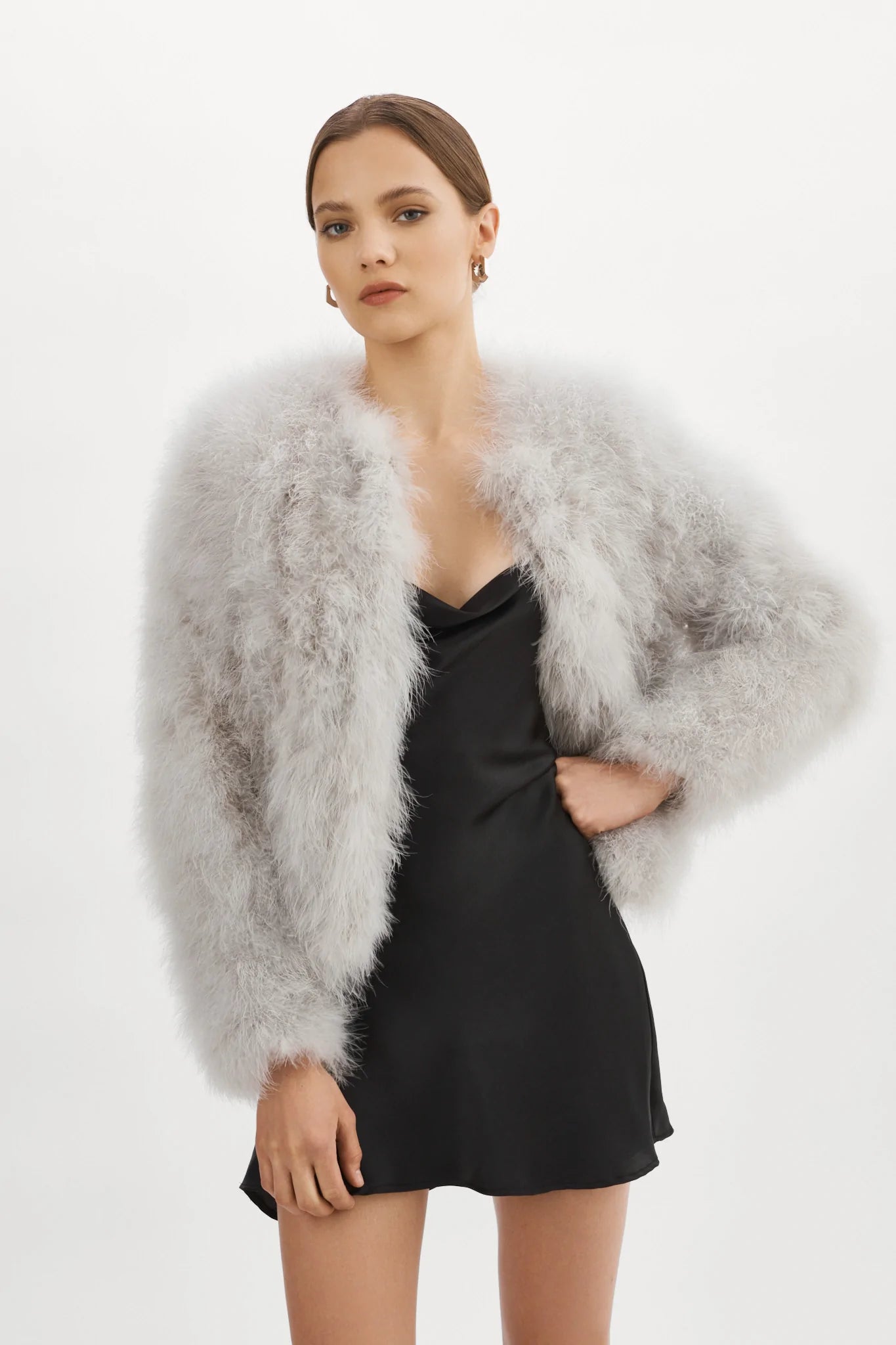 LAMARQUE Deora Feather Jacket in Light Grey