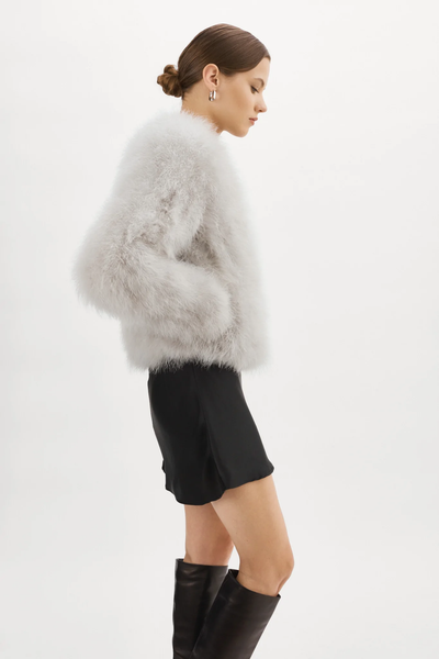 LAMARQUE Deora Feather Jacket in Light Grey