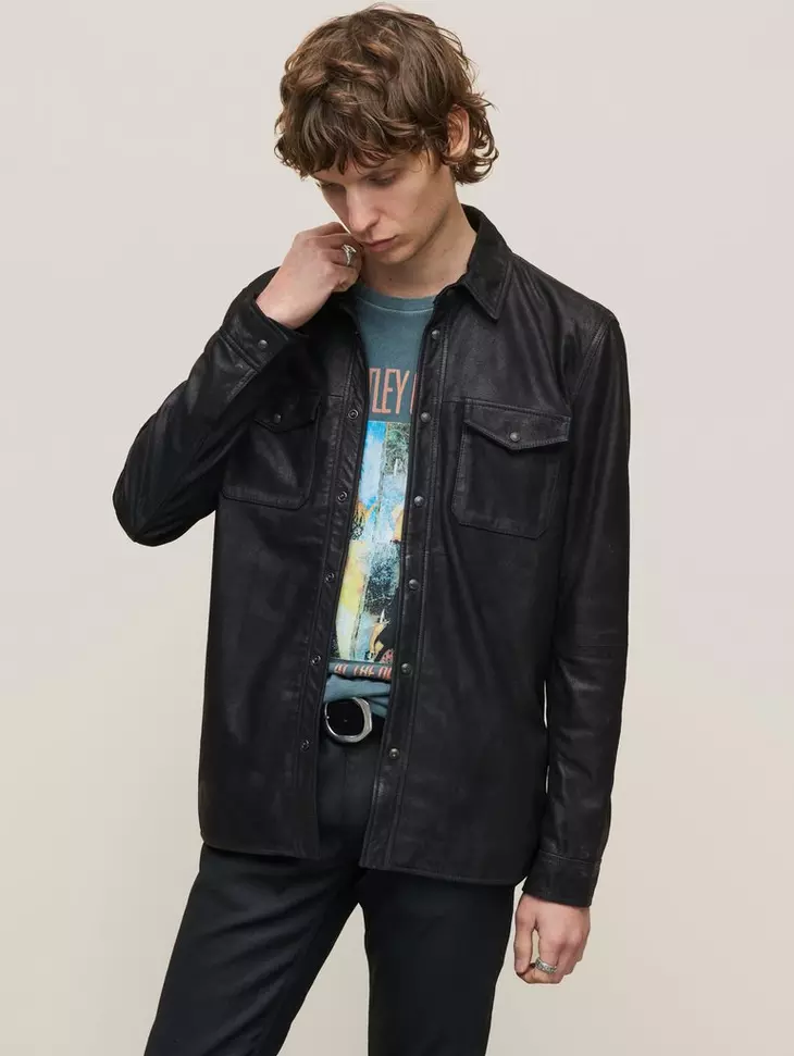 John Varvatos LIONELL Leather Shirt Jacket Black