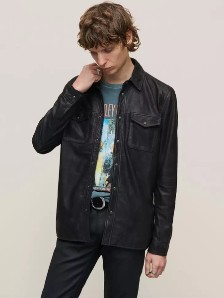 John Varvatos LIONELL Leather Shirt Jacket - Black