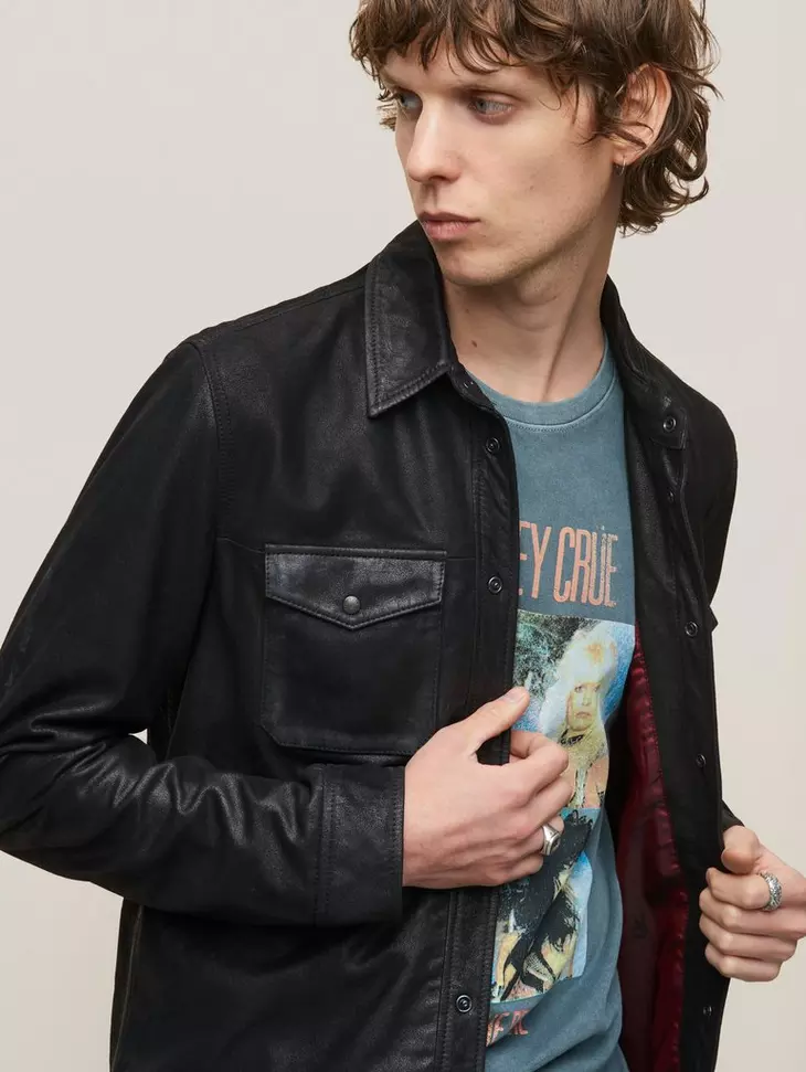 John Varvatos LIONELL Leather Shirt Jacket Black