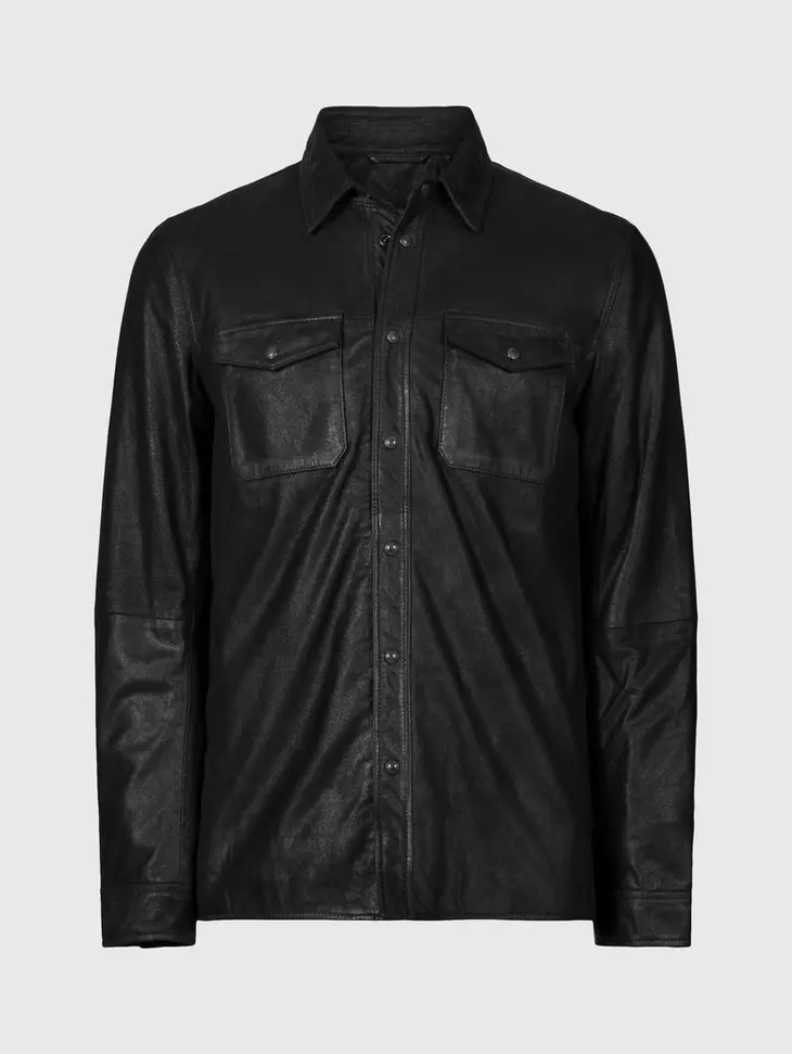 John Varvatos LIONELL Leather Shirt Jacket - Black