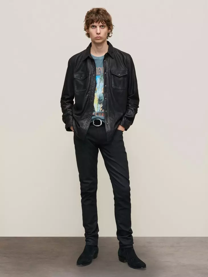 John Varvatos LIONELL Leather Shirt Jacket - Black