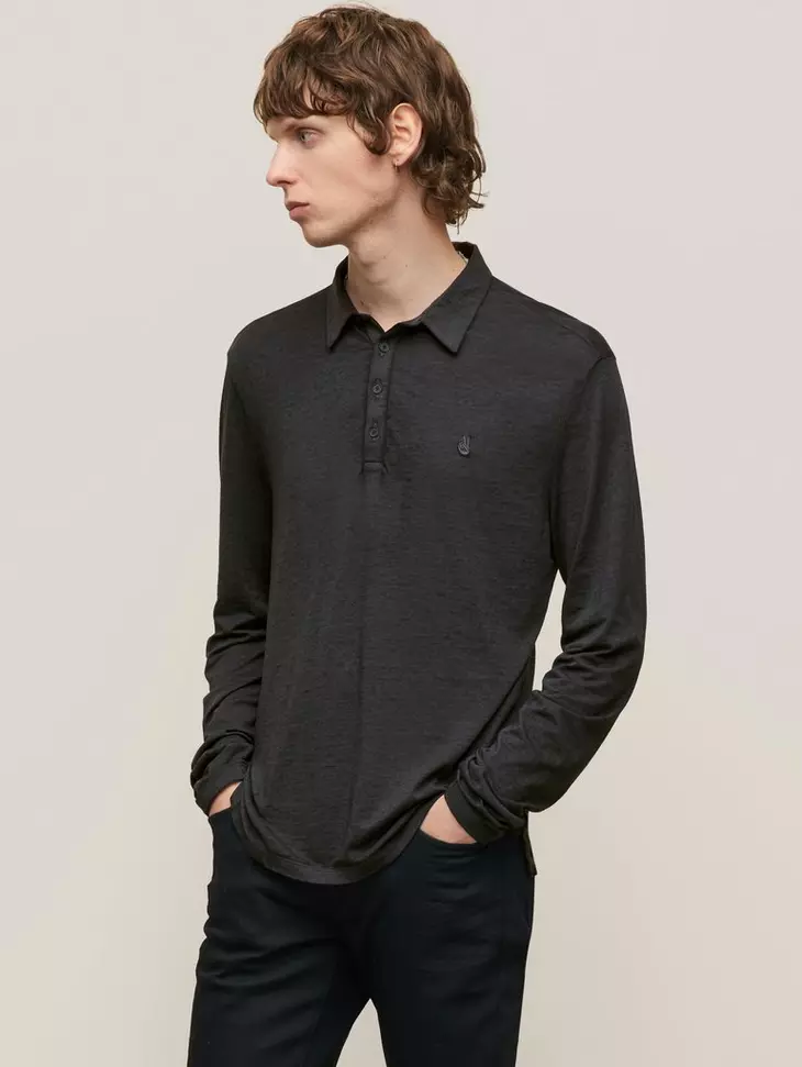 John Varvatos MARTY LS Burnout Polo - Charcoal Htr