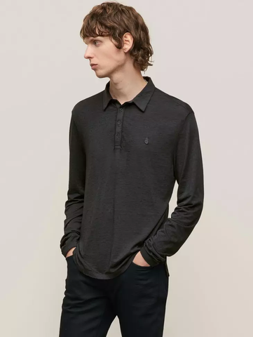 John Varvatos MARTY LS Burnout Polo - Charcoal Htr