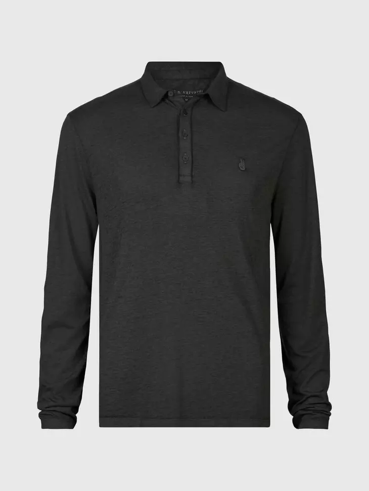 John Varvatos MARTY LS Burnout Polo - Charcoal Htr