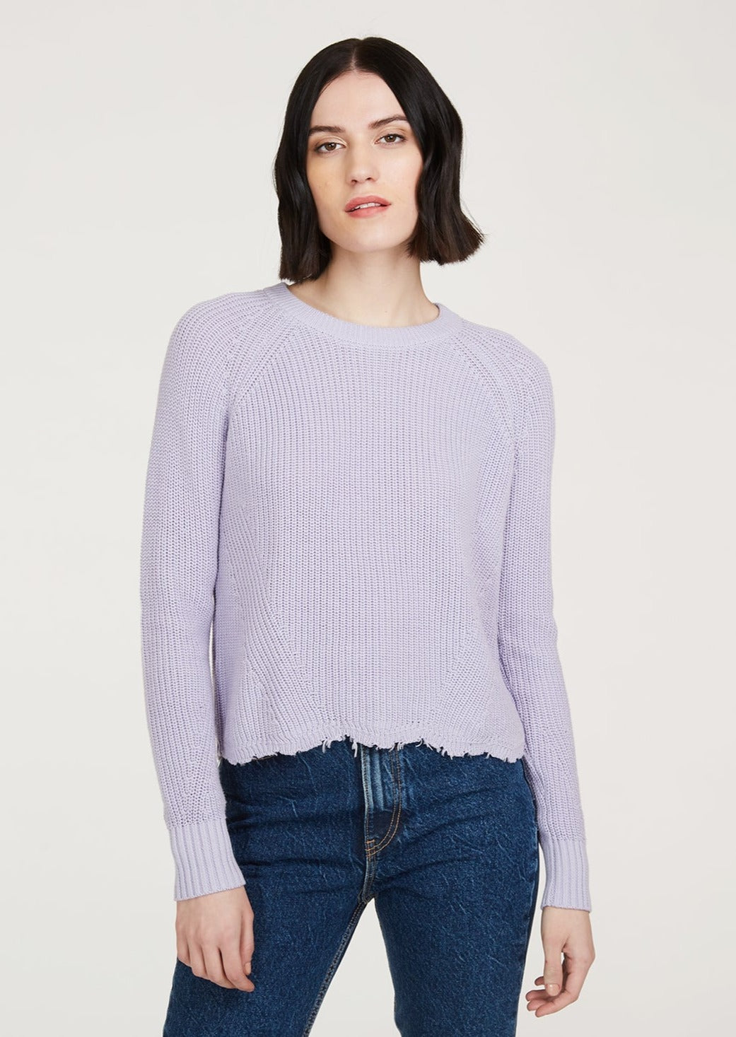 autumn cashmere cotton distressed shaker sweater in vapor