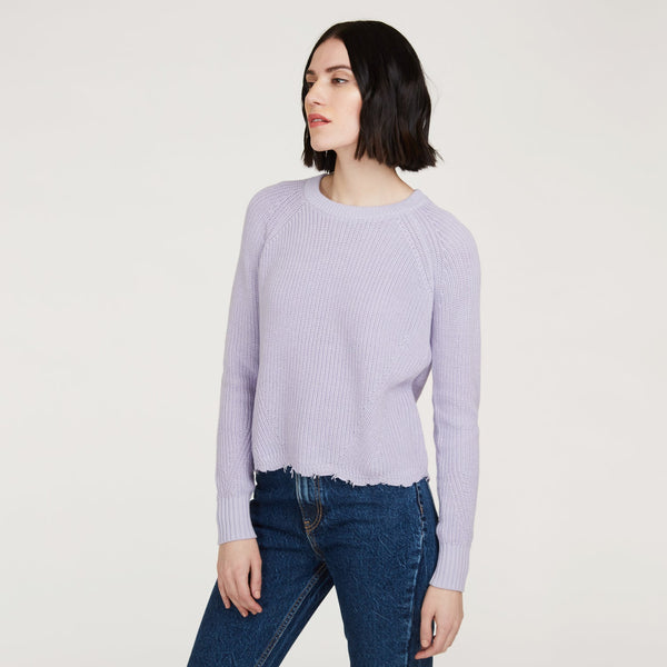 autumn cashmere cotton distressed shaker sweater in vapor