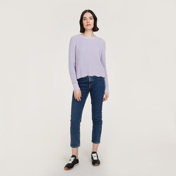 autumn cashmere cotton distressed shaker sweater in vapor
