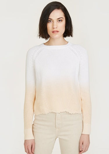 autumn cashmere cotton dip dye shaker sweater in white/latte