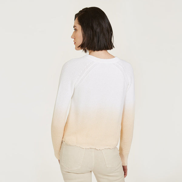 autumn cashmere cotton dip dye shaker sweater in white/latte