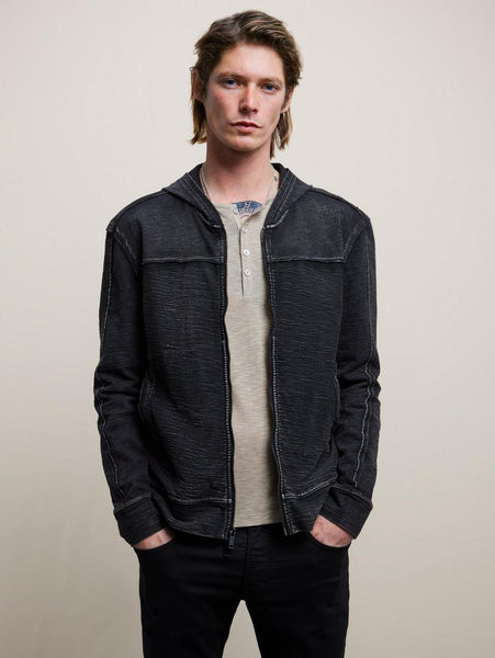 John Varvatos Norton LS High Twist Slub Cotton Pullover Hood - Black