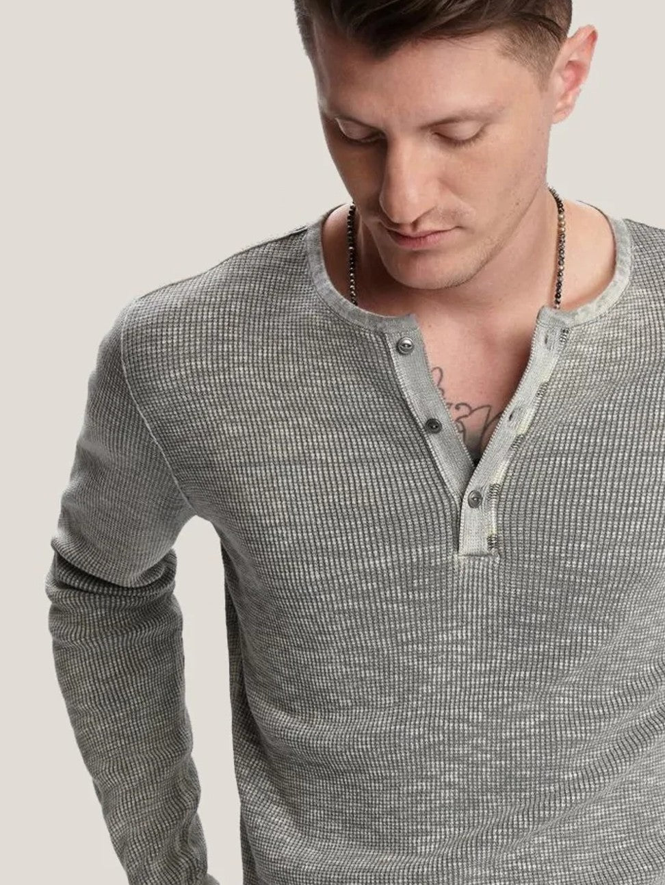 John Varvatos Nashville Waffle Henley - Grey Heather – manhattan