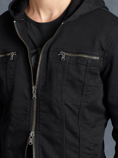 John Varvatos Scott Stretch Hooded Jean Jacket - Black