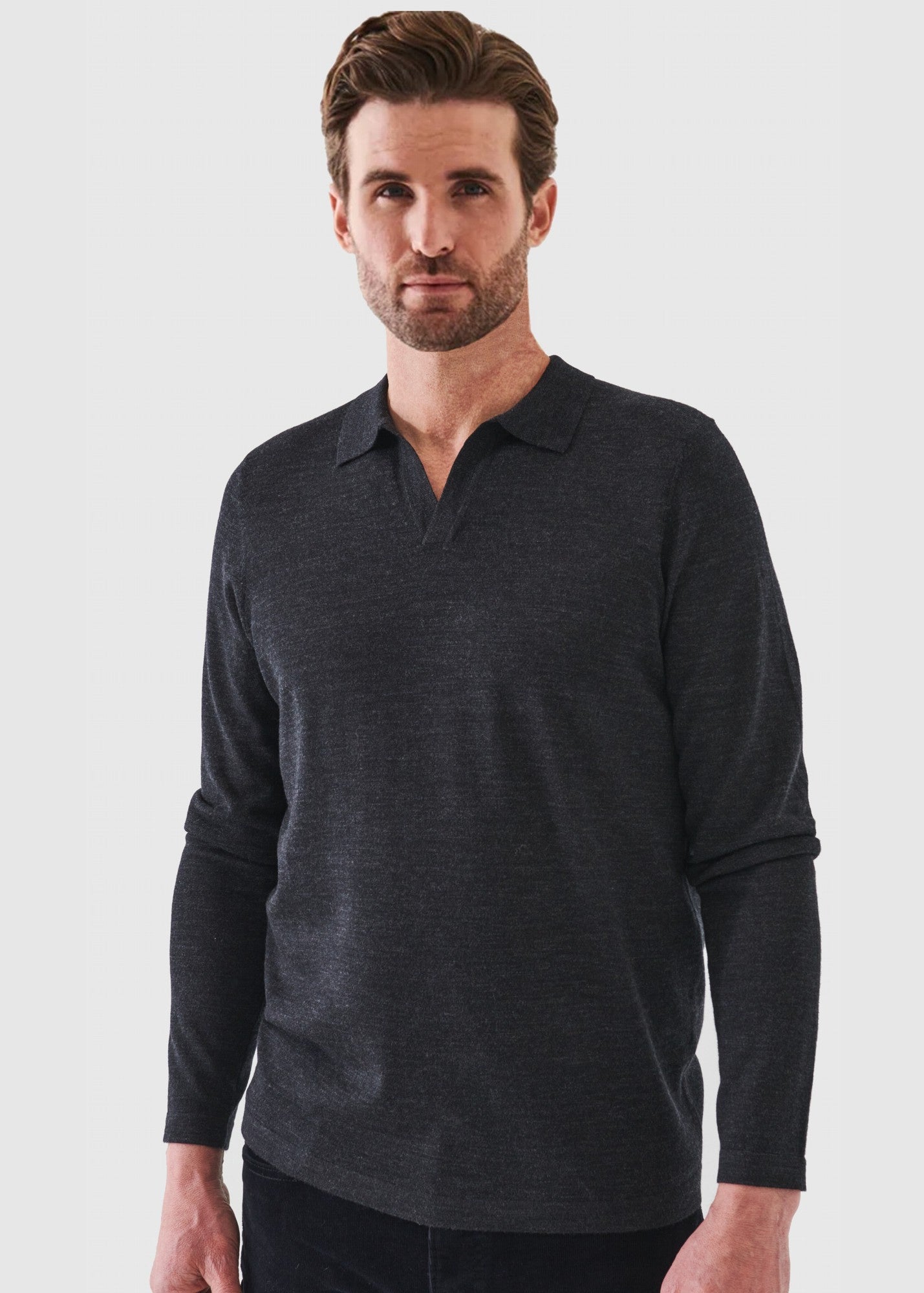 Patrick Assaraf Extra Fine Merino Open Polo - Noir