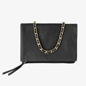 Brave Sandi Foldover Bag with Removable Strap in Black Nappa