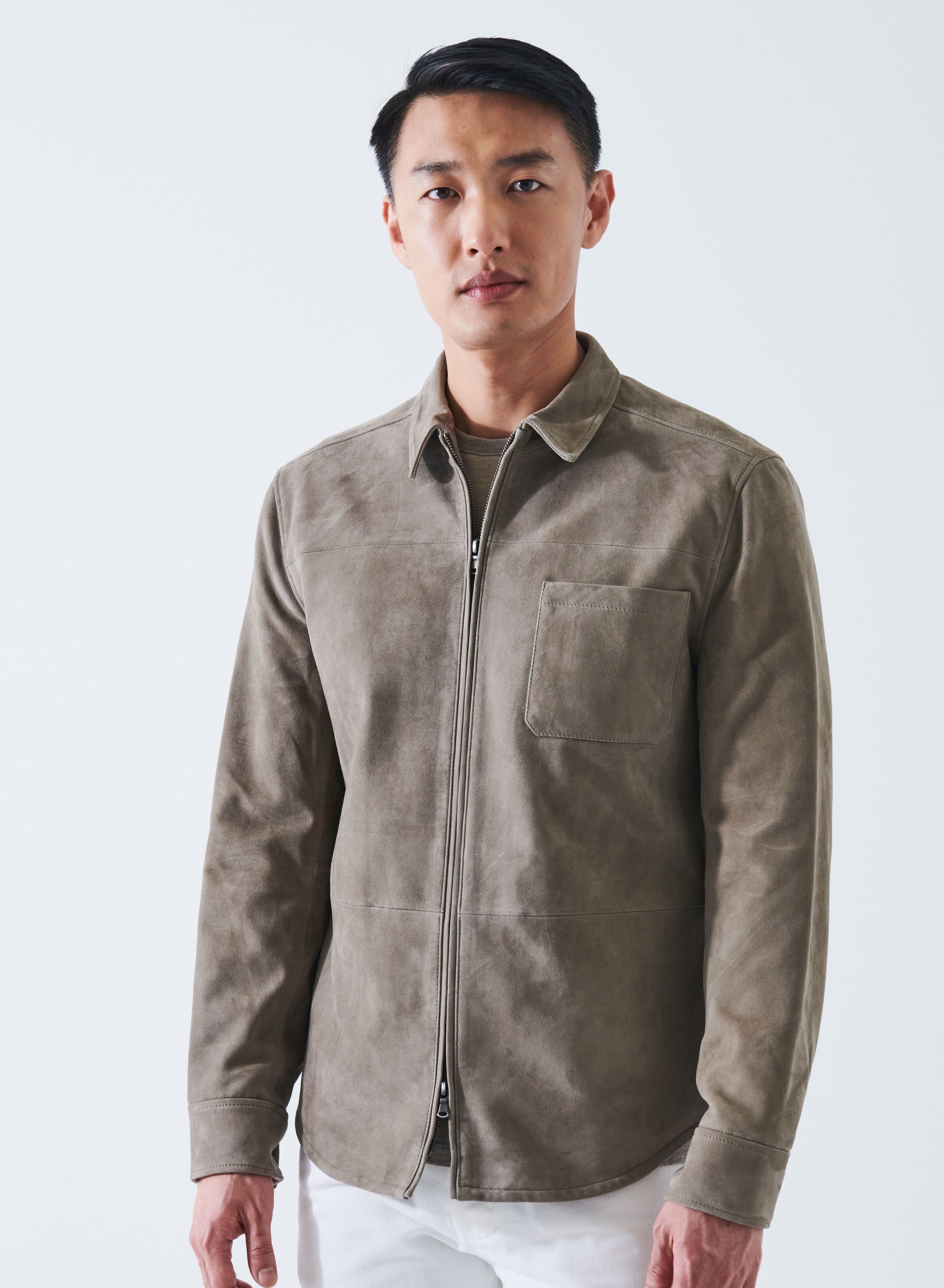 Patrick Assaraf Suede Shirt Jacket - Putty