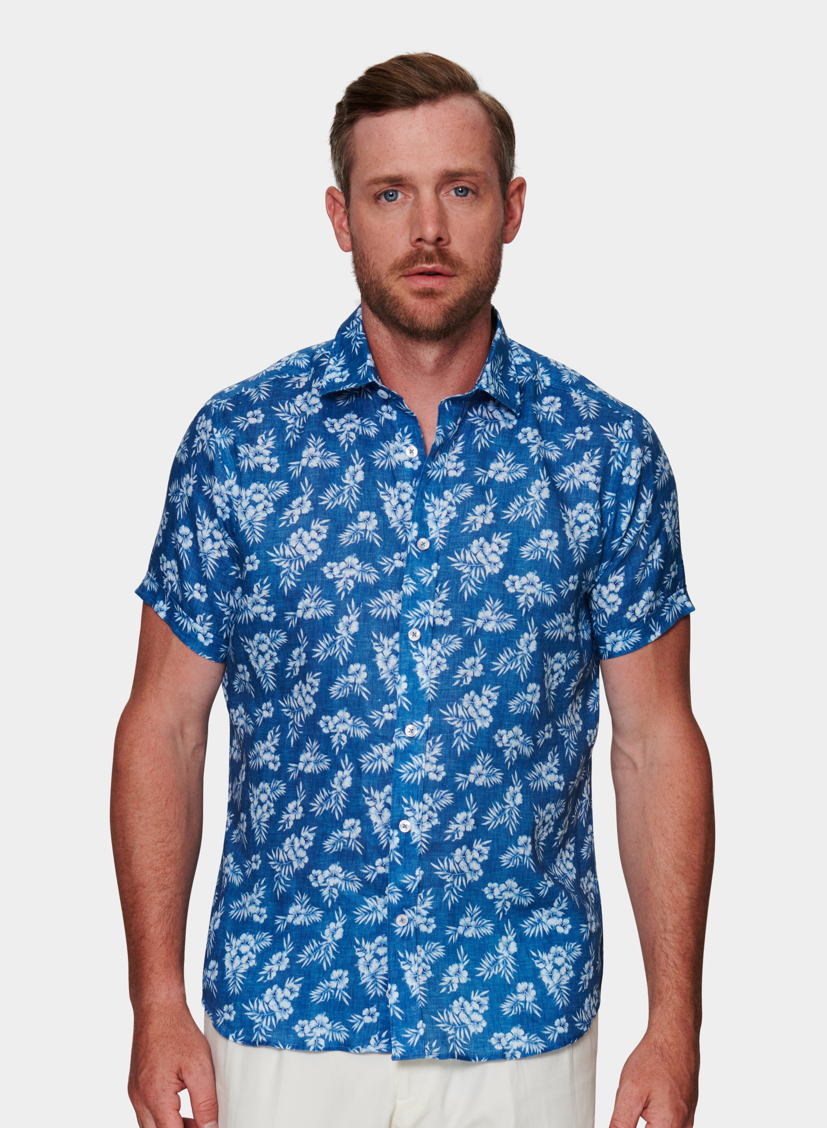 Patrick Assaraf Printed SS Linen Shirt - Sailor