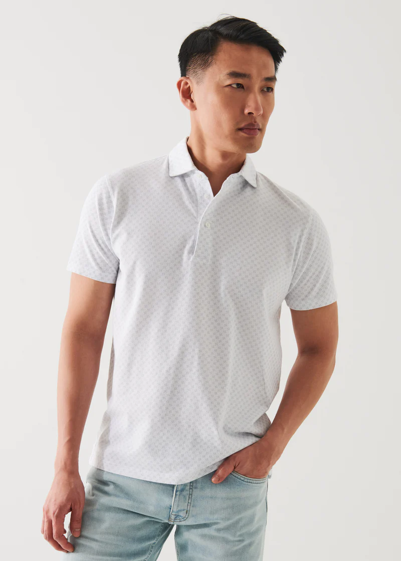 Patrick Assaraf SS Polo All Over Print - White