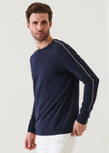 Patrick Assaraf Pima Cotton Stretch Piped Long Sleeve  - Midnight