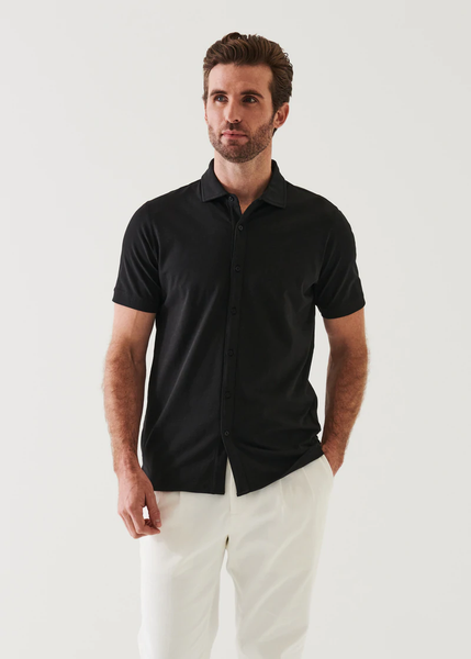 Patrick Assaraf Pima Cotton Button Front Shirt - Black