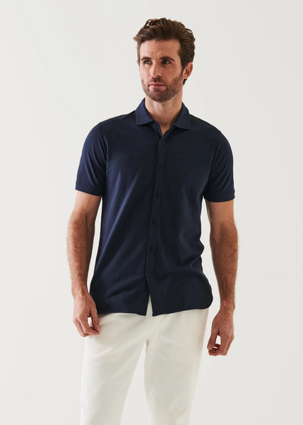 Patrick Assaraf Pima Cotton Button Front Shirt - Midnight