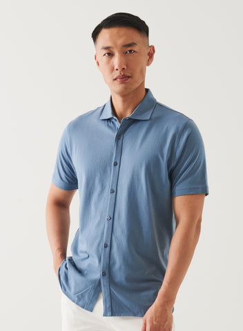 Patrick Assaraf Pima Cotton Button Front Shirt - Steel Blue