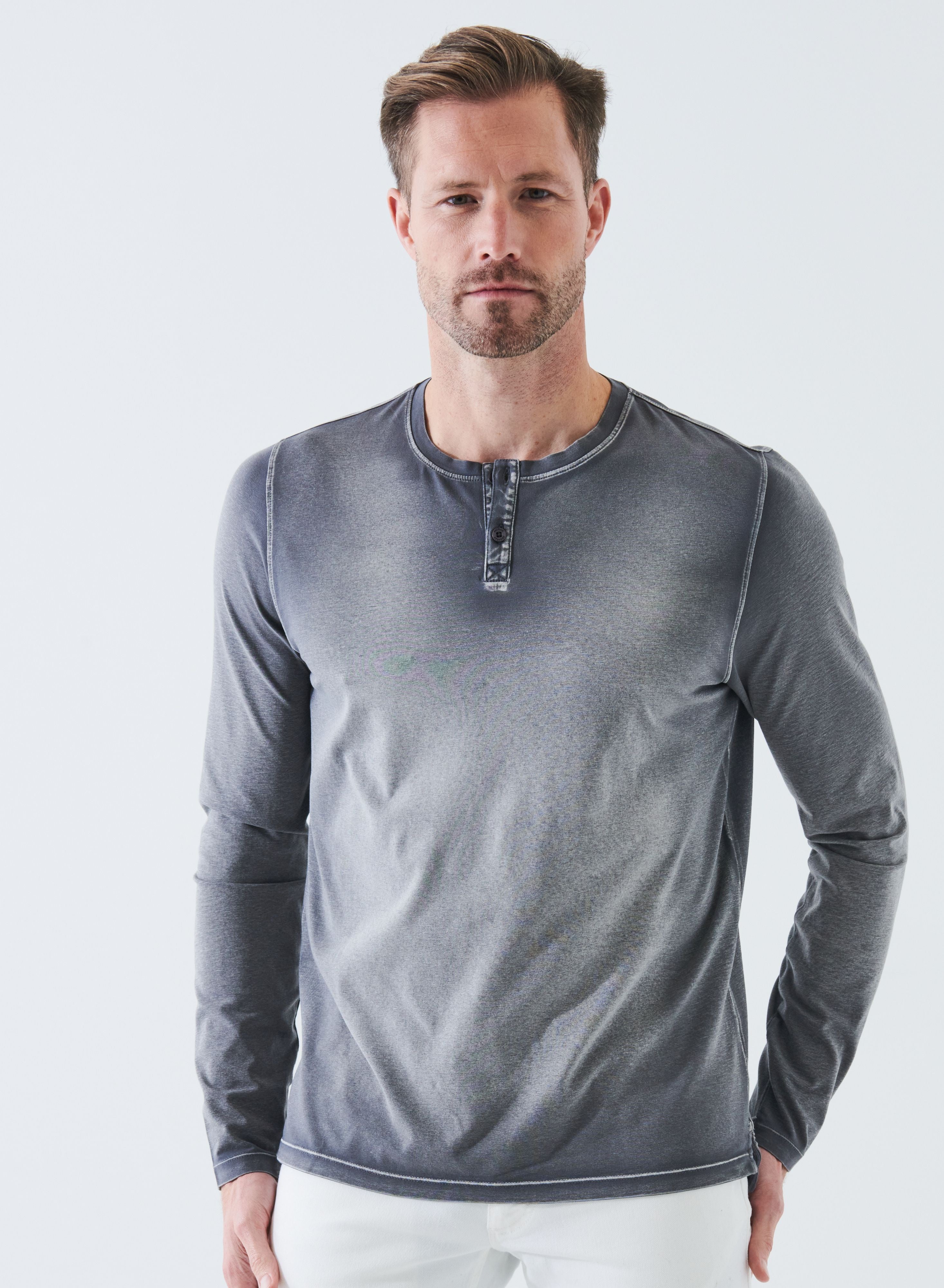 Patrick Assaraf LS Pima Vintage Henley - Granite