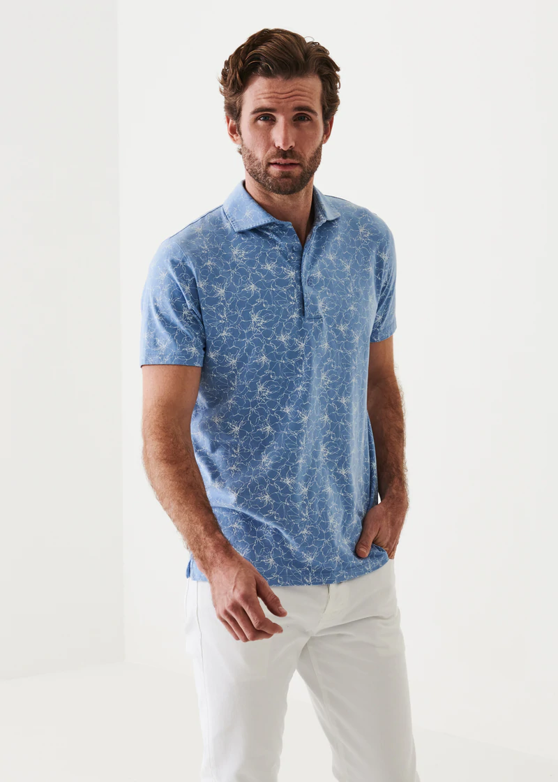 Patrick Assaraf SS Iconic Print Polo - Cerulean Floral