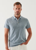 Patrick Assaraf SS Overdye Heather Polo - Steel Blue