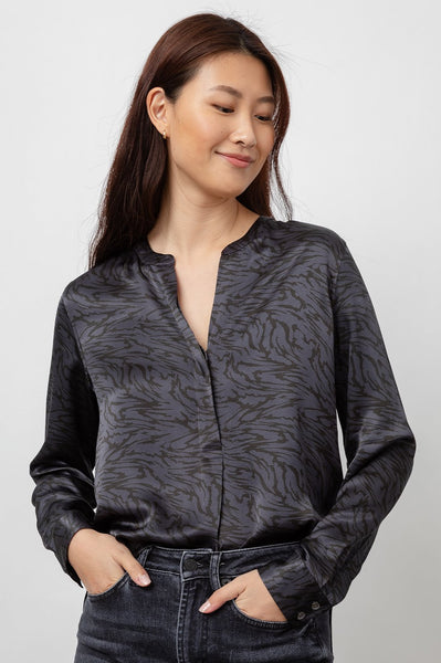 Rails Pearl Satin Crepe Blouse in Ash Marbled Tiger