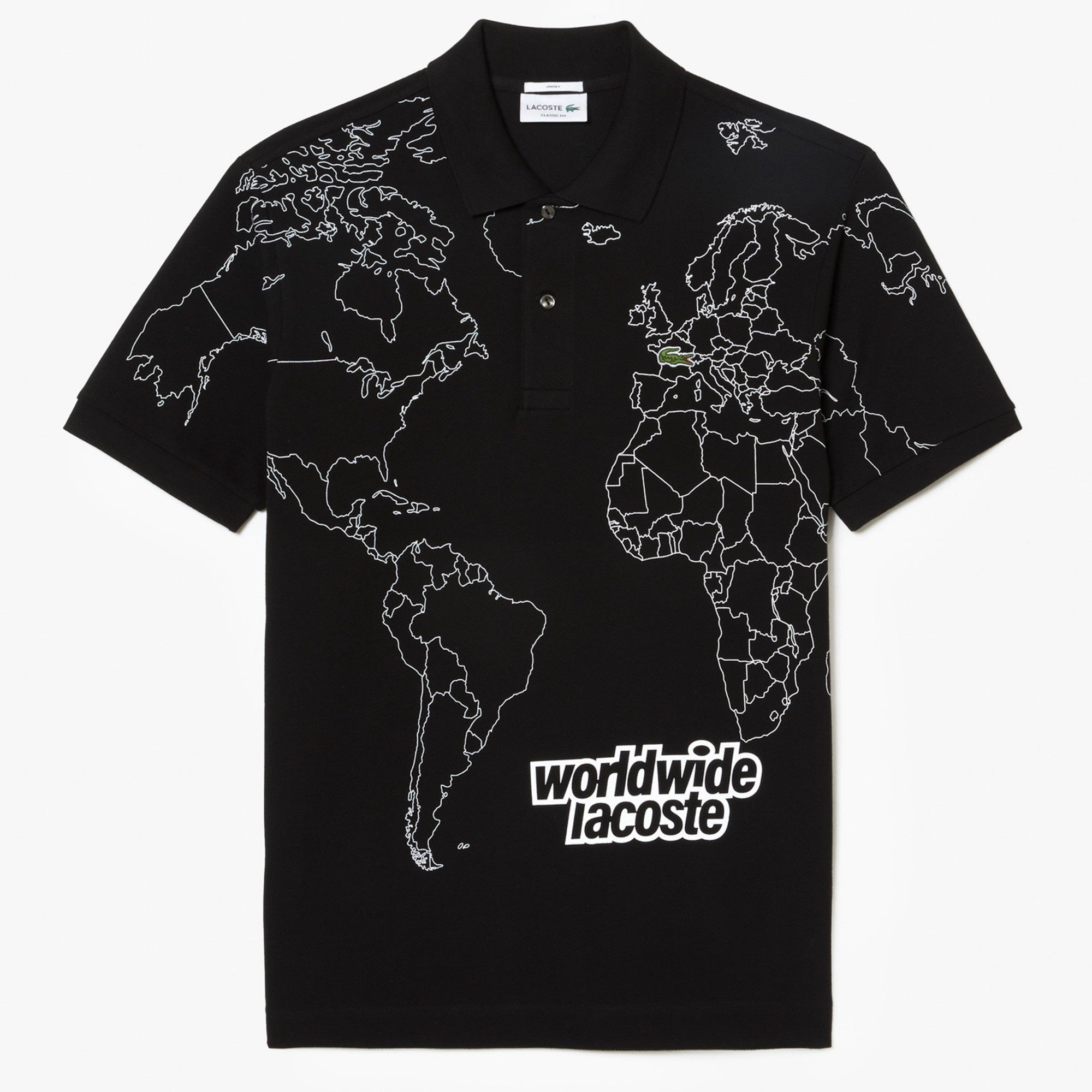 Lacoste Worldwide Print Cotton Polo - Black