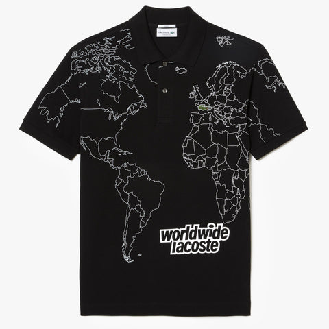 Lacoste Men's Worldwide Print Cotton Polo - Black