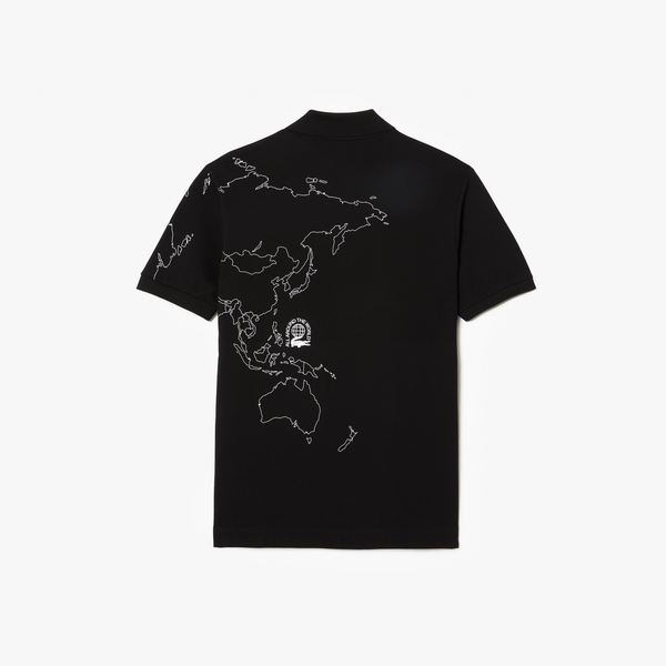 Lacoste Men's Worldwide Print Cotton Polo - Black